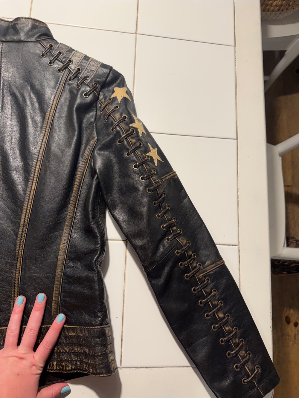 Black Rivet Black Leather Star-Accent Jacket - Picture 6 of 6